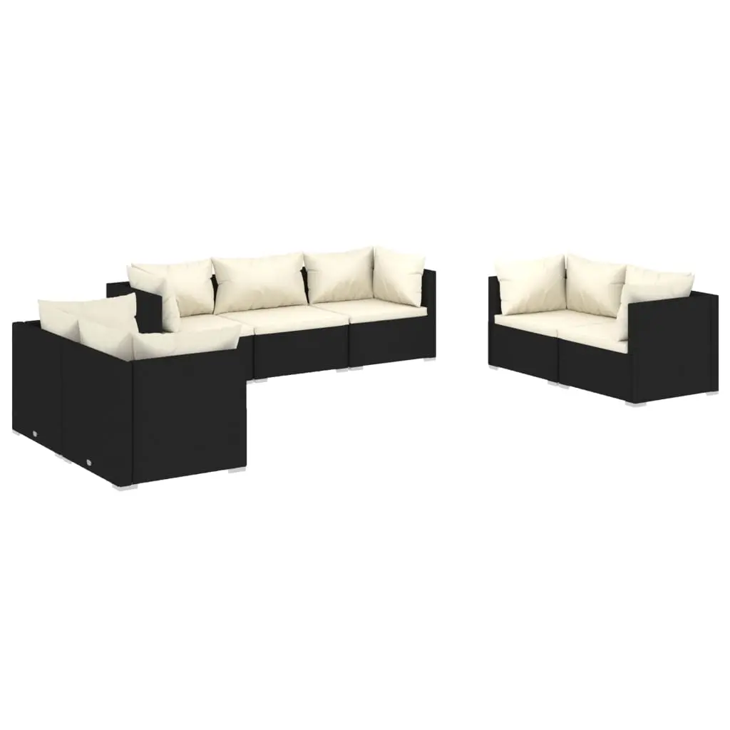 7 Piece Garden Lounge Set with Cushions Poly Rattan Black 3102263 - Furniture