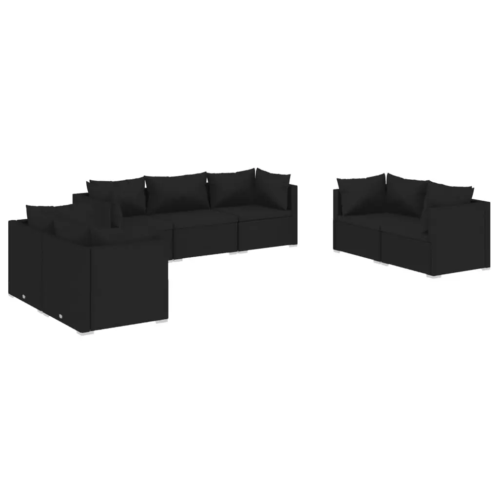 7 Piece Garden Lounge Set with Cushions Poly Rattan Black 3102264 - Furniture