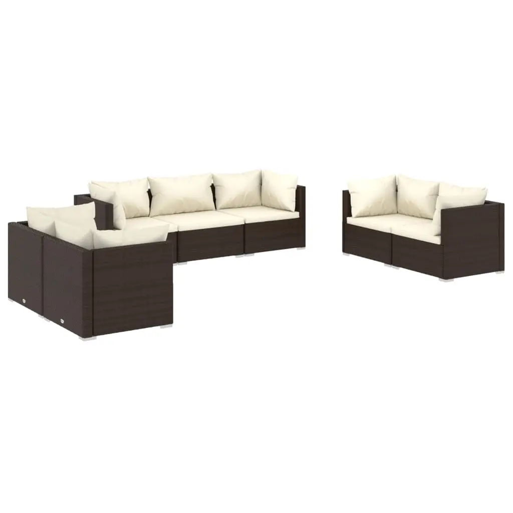 7 Piece Garden Lounge Set with Cushions Poly Rattan Brown 3102266 - Furniture