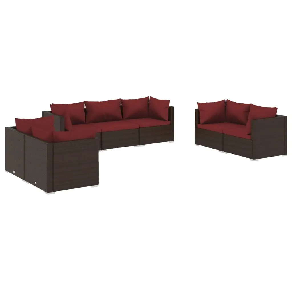 7 Piece Garden Lounge Set with Cushions Poly Rattan Brown 3102267 - Furniture