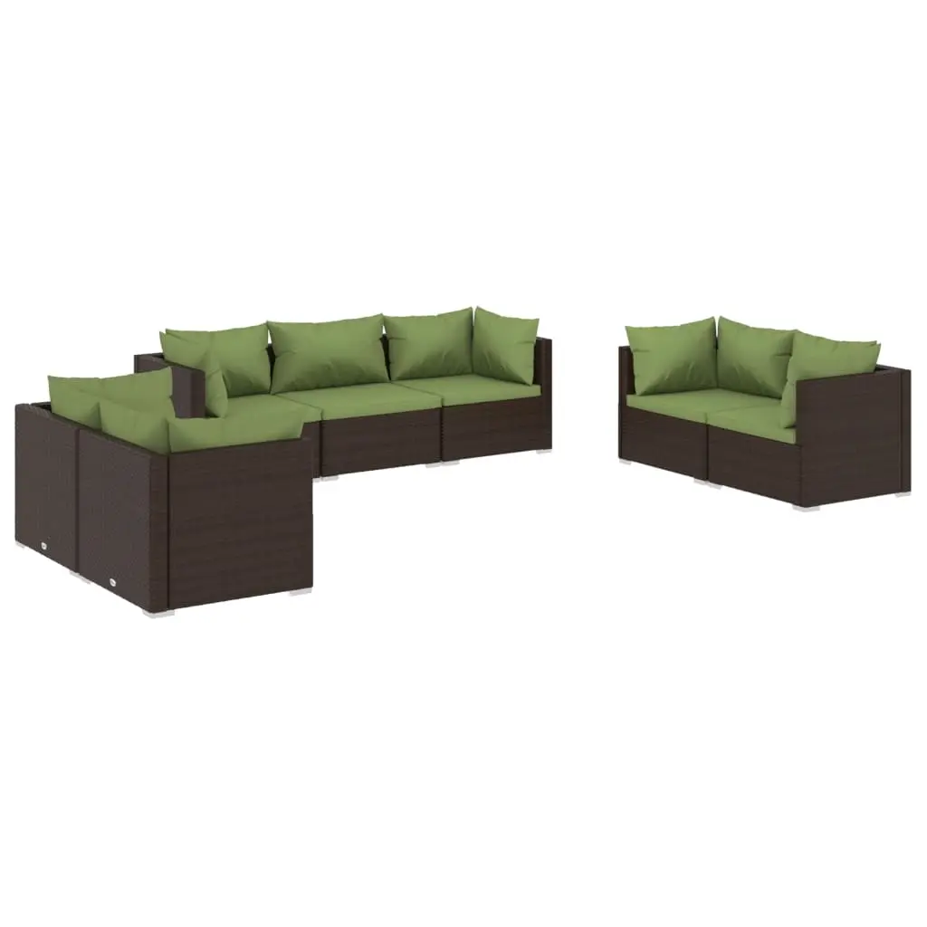 7 Piece Garden Lounge Set with Cushions Poly Rattan Brown 3102268 - Furniture