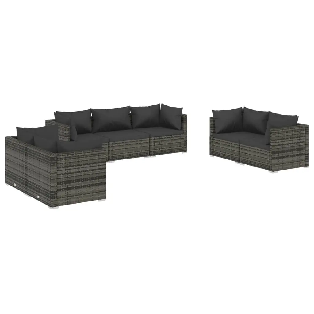 7 Piece Garden Lounge Set with Cushions Poly Rattan Grey 3102269 - Furniture