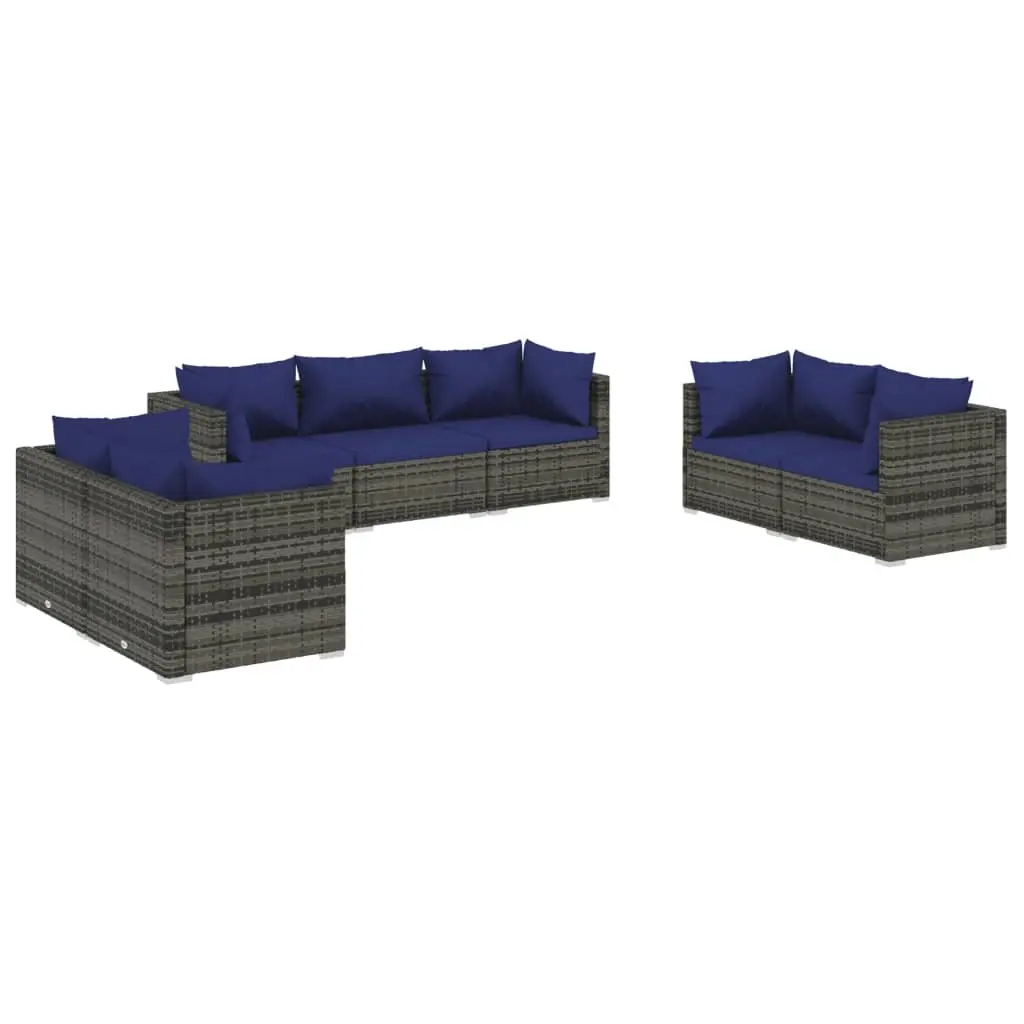 7 Piece Garden Lounge Set with Cushions Poly Rattan Grey 3102270 - Furniture
