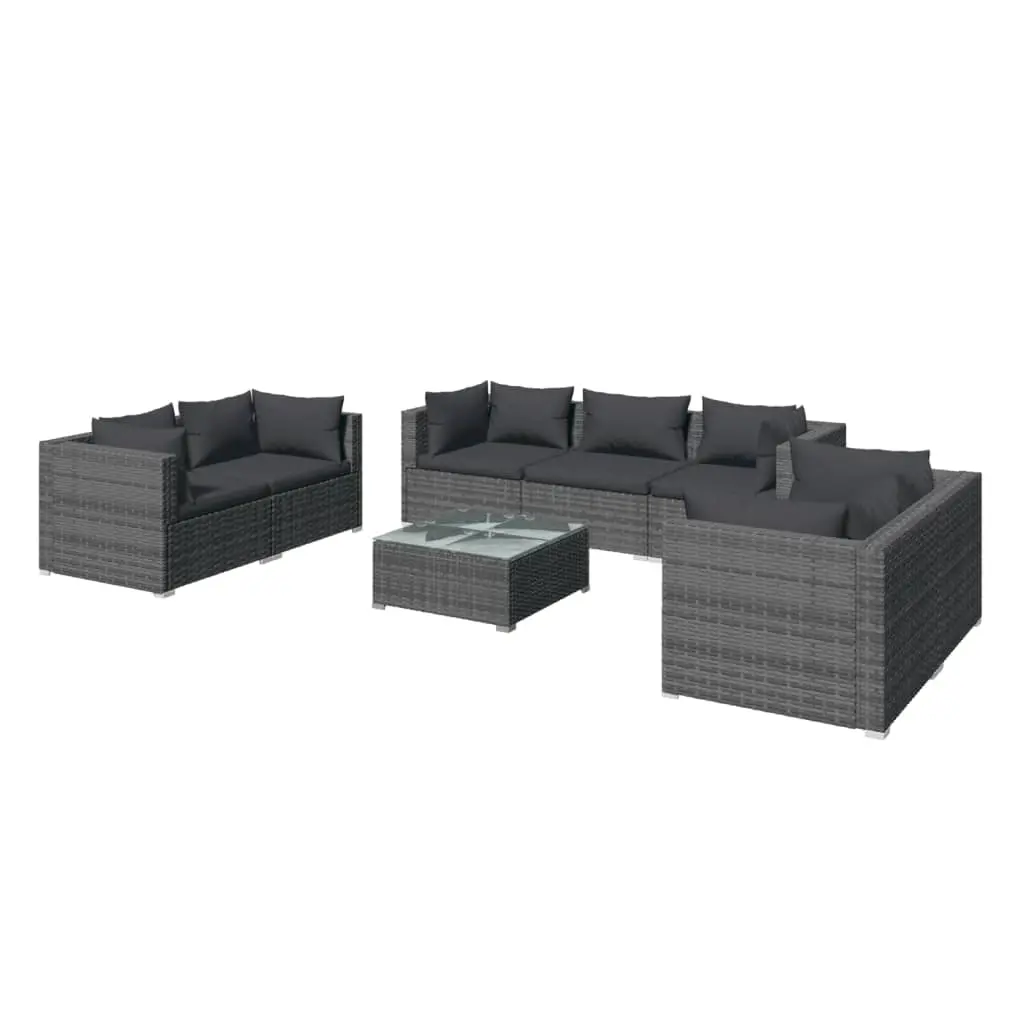 8 Piece Garden Lounge Set with Cushions Poly Rattan Grey 3102277 - Furniture