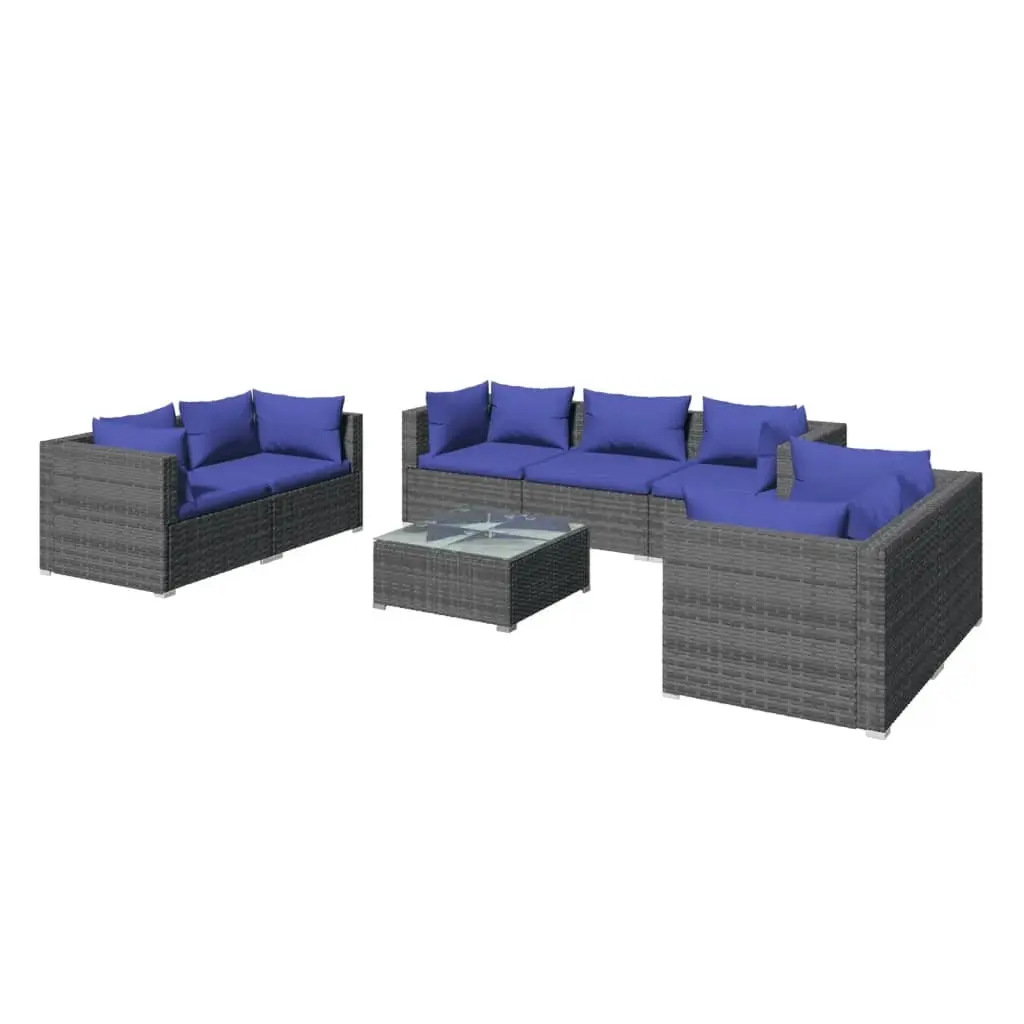 8 Piece Garden Lounge Set with Cushions Poly Rattan Grey 3102278 - Furniture