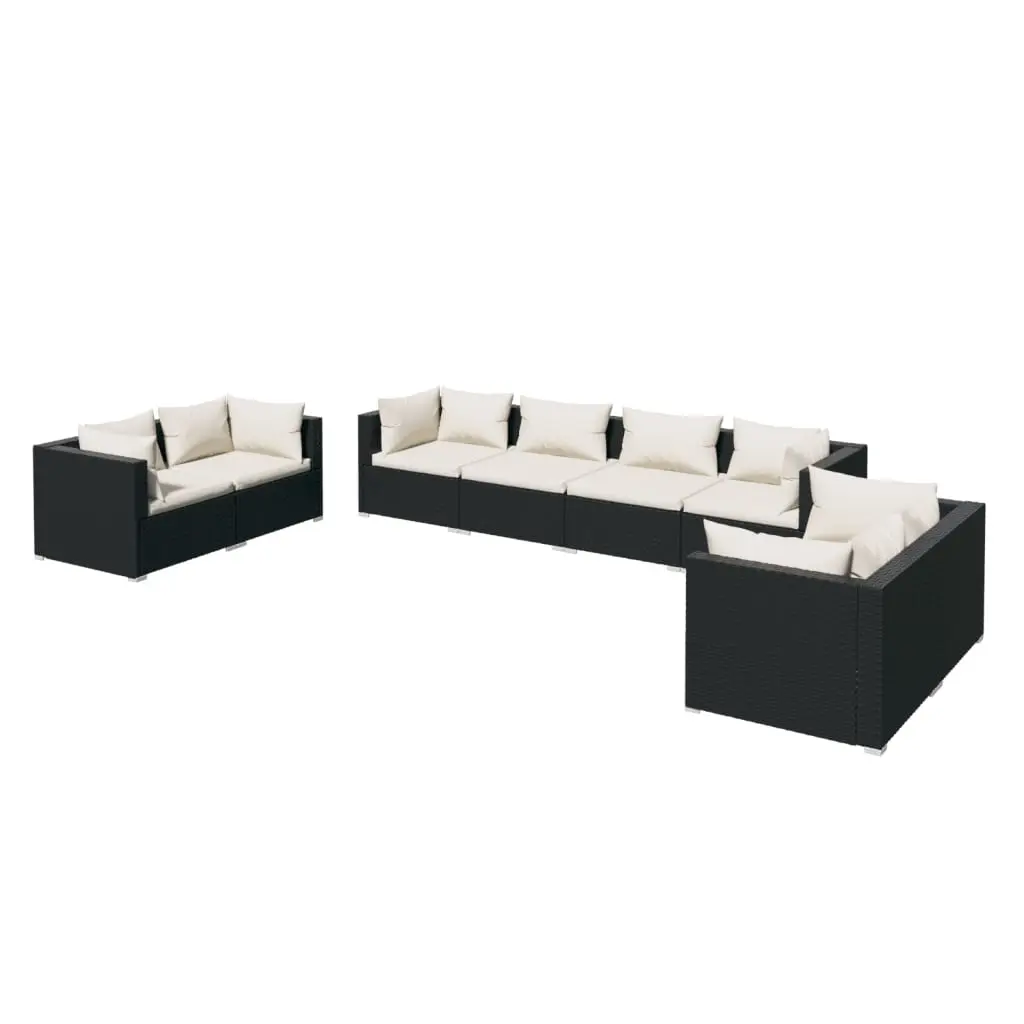 8 Piece Garden Lounge Set with Cushions Poly Rattan Black 3102279 - Furniture