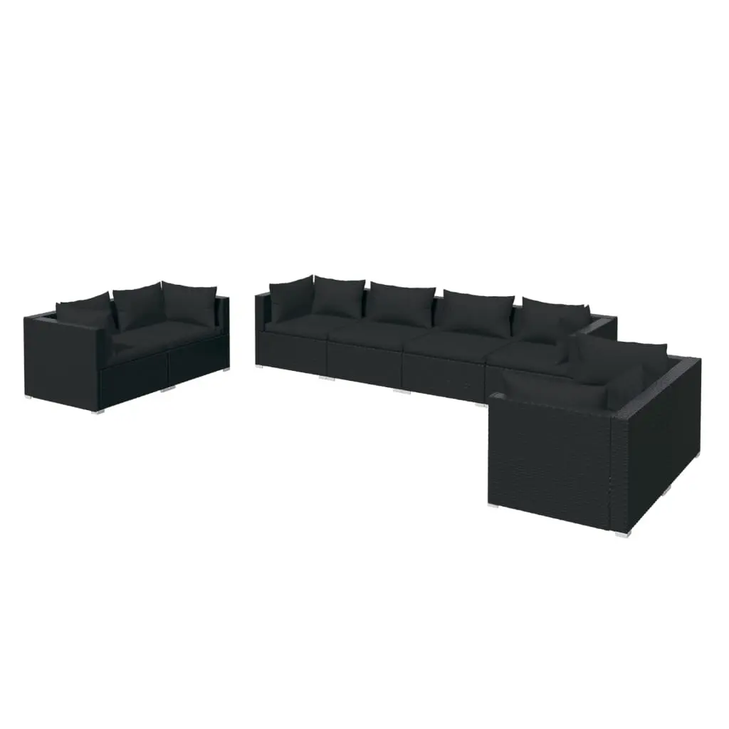 8 Piece Garden Lounge Set with Cushions Poly Rattan Black 3102280 - Furniture