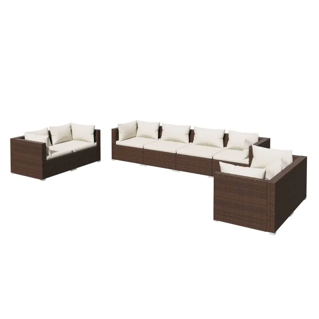 8 Piece Garden Lounge Set with Cushions Poly Rattan Brown 3102282 - Furniture