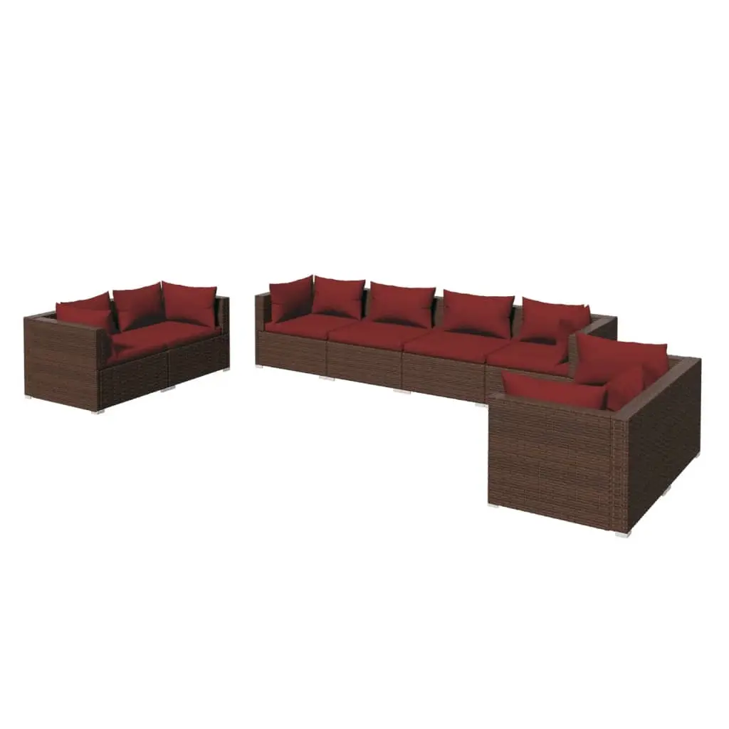8 Piece Garden Lounge Set with Cushions Poly Rattan Brown 3102283 - Furniture