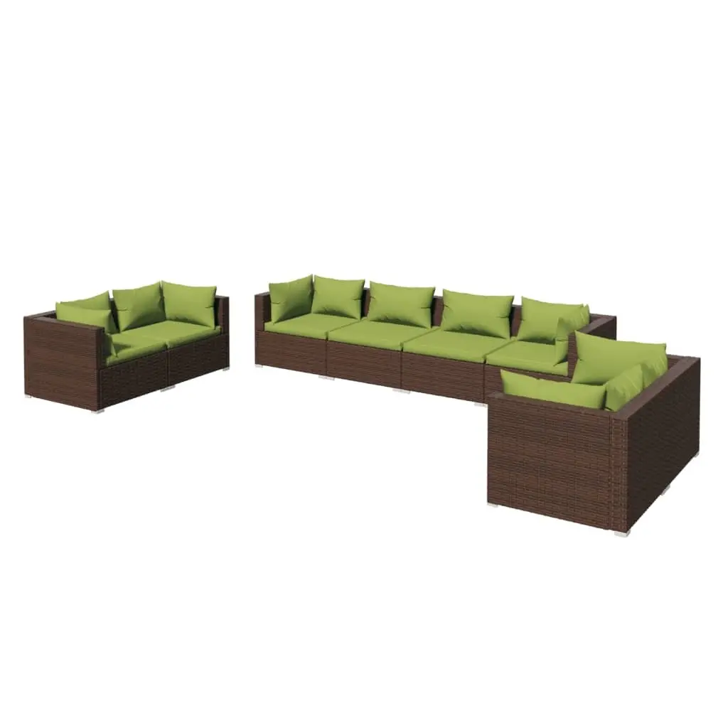 8 Piece Garden Lounge Set with Cushions Poly Rattan Brown 3102284 - Furniture