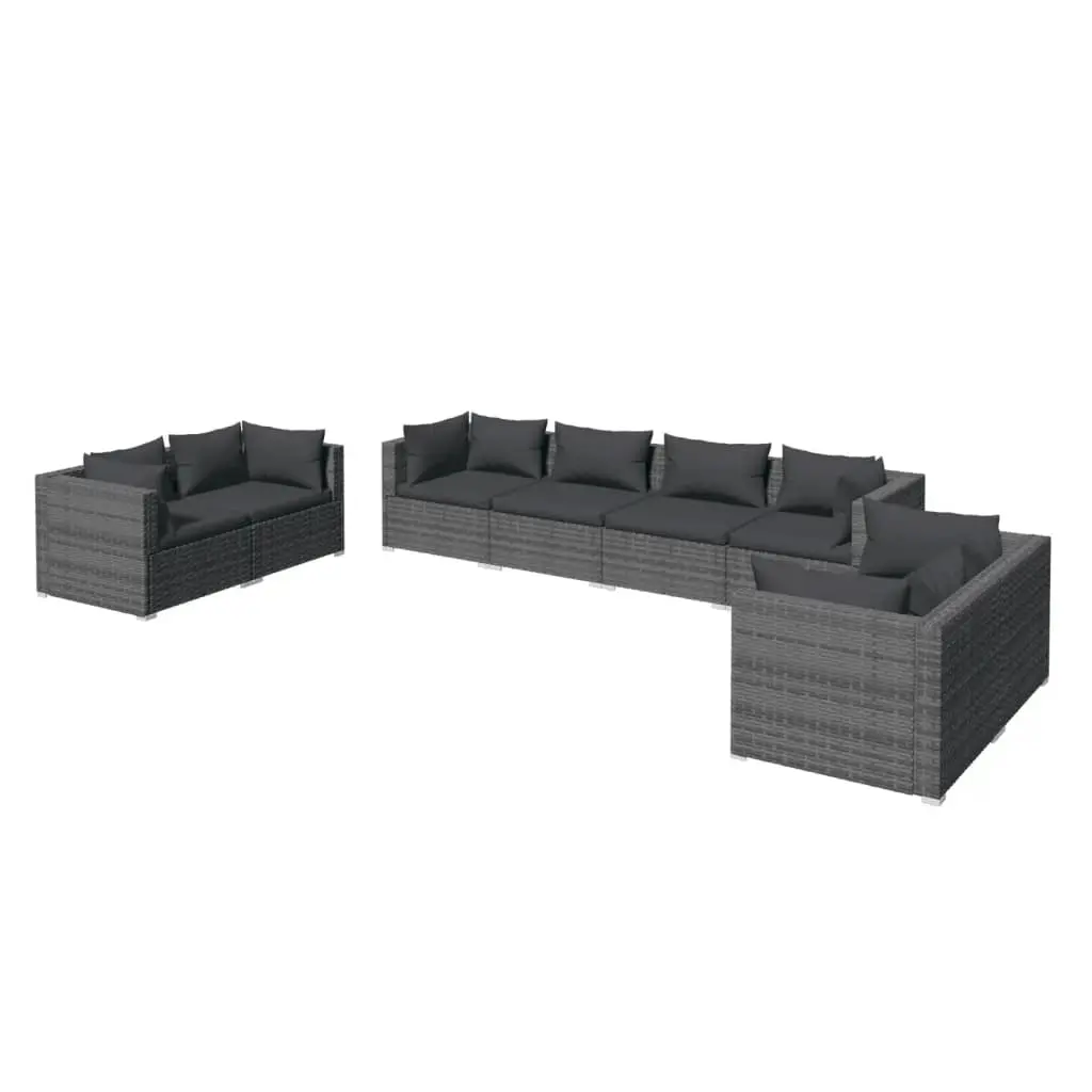 8 Piece Garden Lounge Set with Cushions Poly Rattan Grey 3102285 - Furniture
