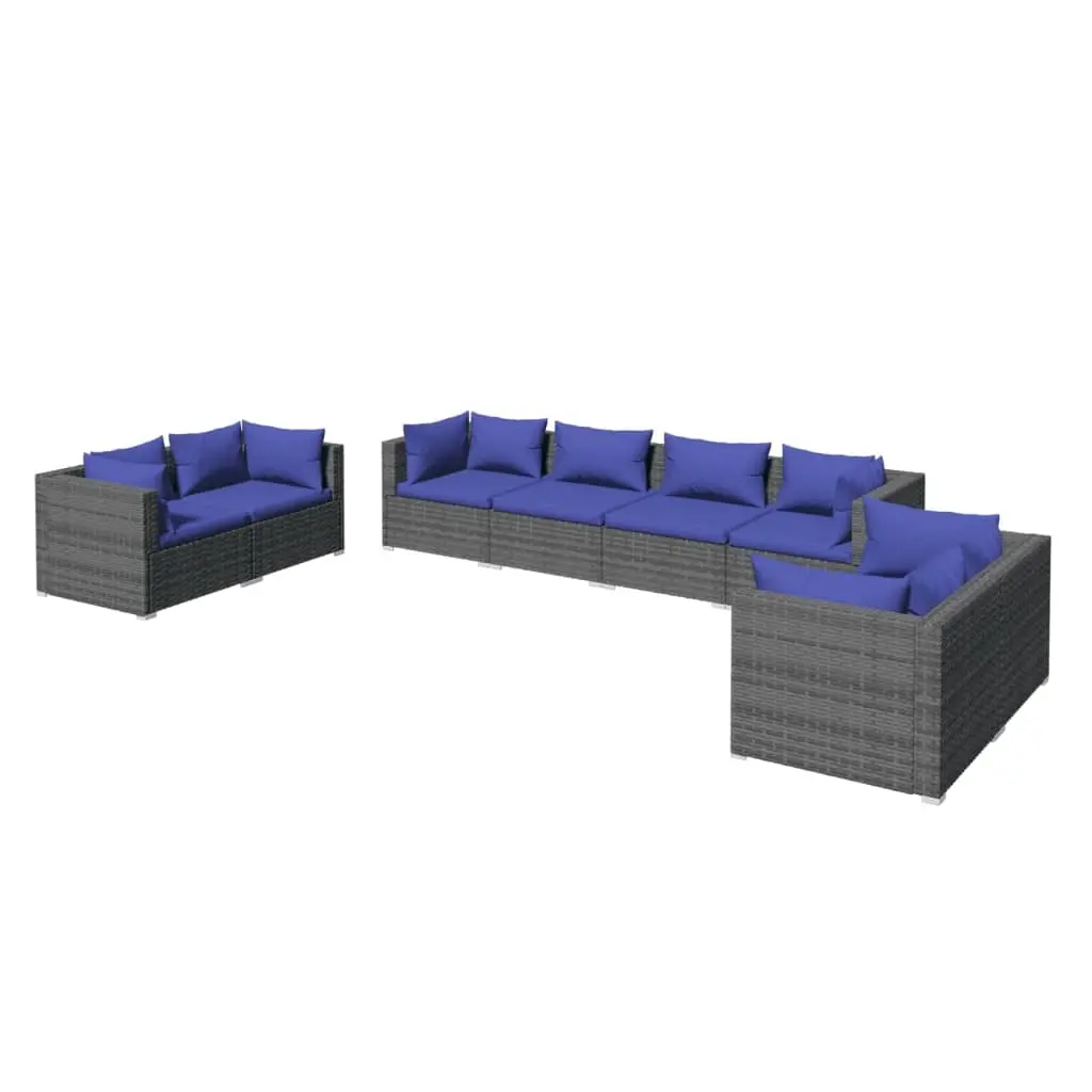 8 Piece Garden Lounge Set with Cushions Poly Rattan Grey 3102286 - Furniture