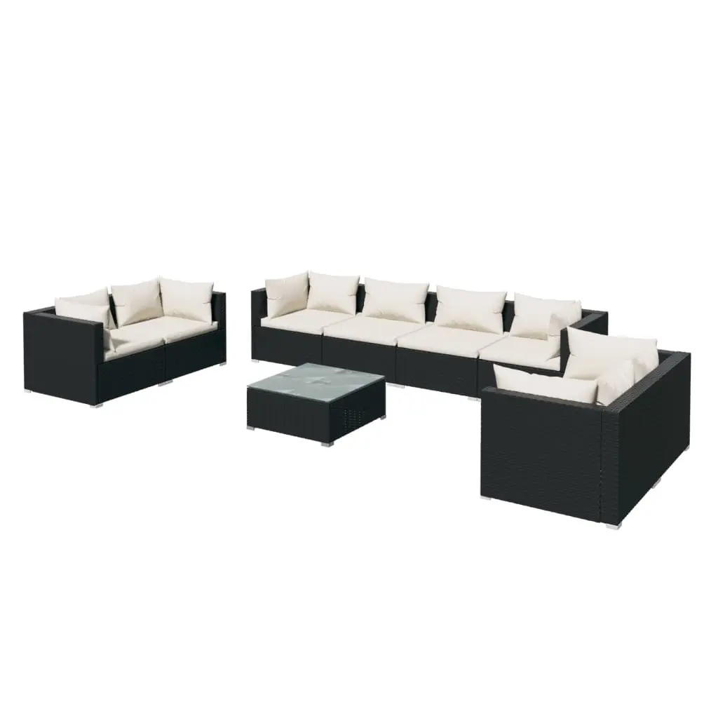 9 Piece Garden Lounge Set with Cushions Poly Rattan Black 3102287 - Furniture