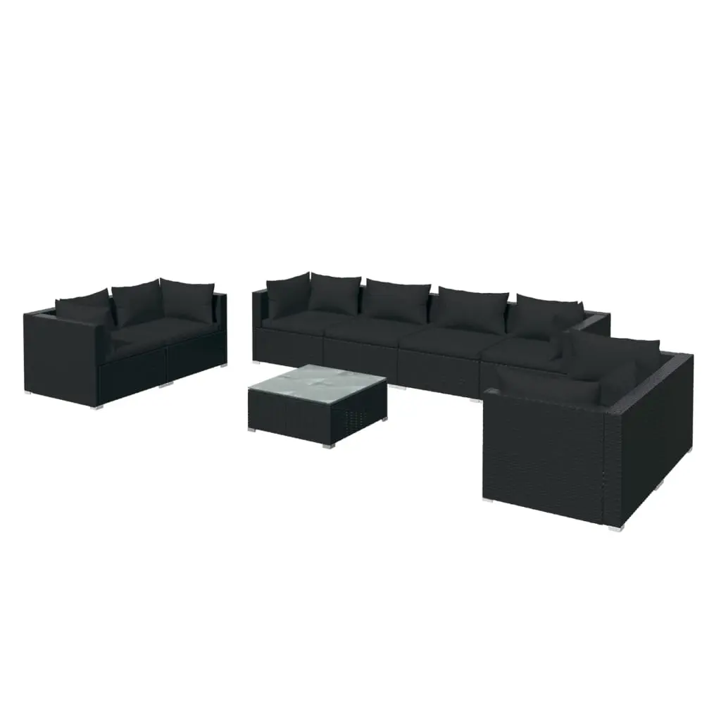 9 Piece Garden Lounge Set with Cushions Poly Rattan Black 3102288 - Furniture