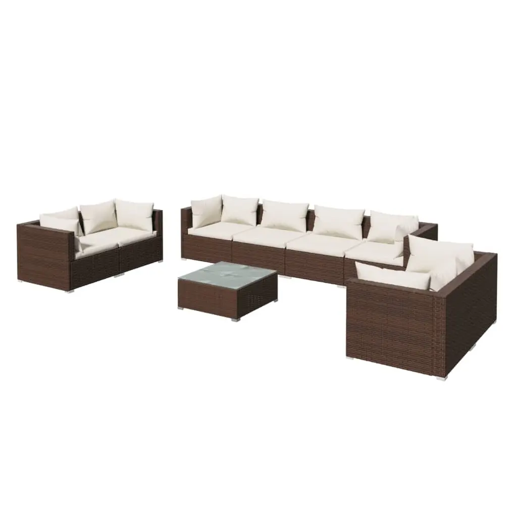9 Piece Garden Lounge Set with Cushions Poly Rattan Brown 3102290 - Furniture