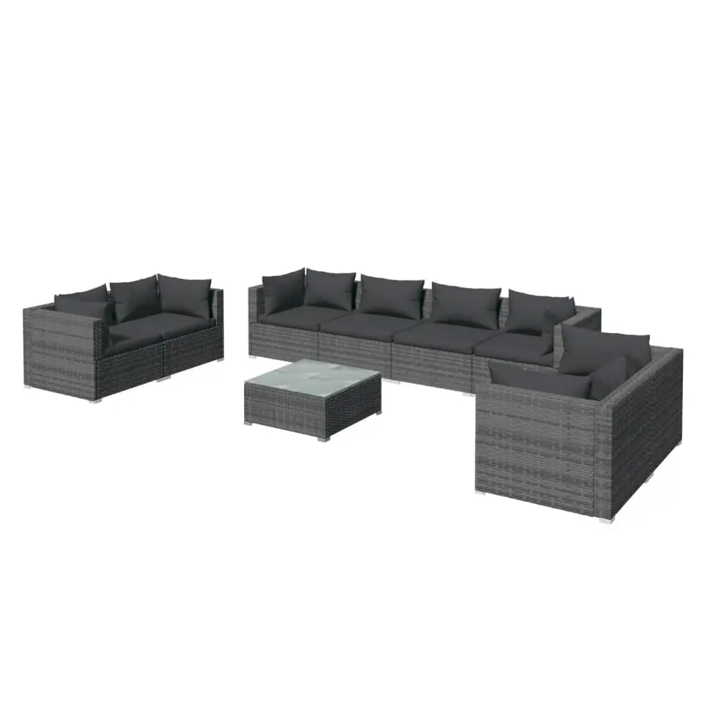9 Piece Garden Lounge Set with Cushions Poly Rattan Grey 3102293 - Furniture