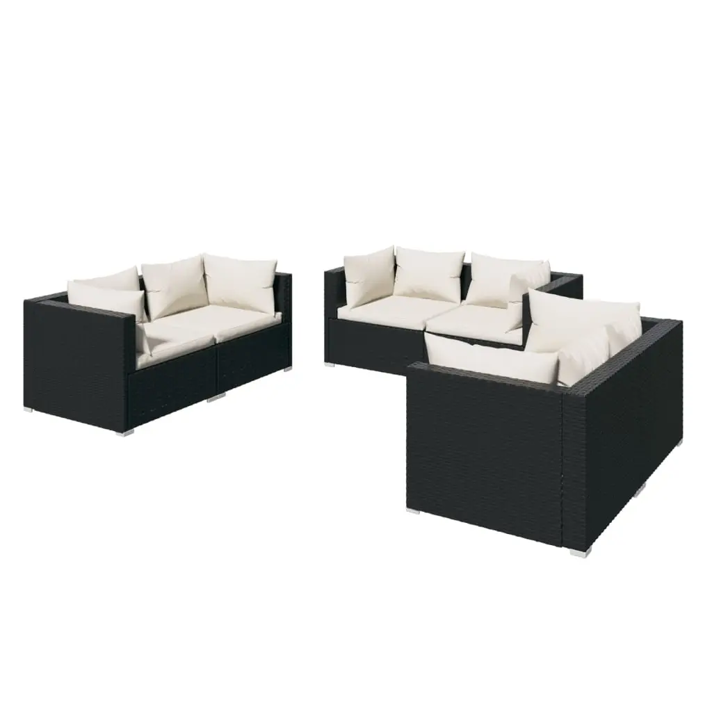 6 Piece Garden Lounge Set with Cushions Poly Rattan Black 3102295 - Furniture