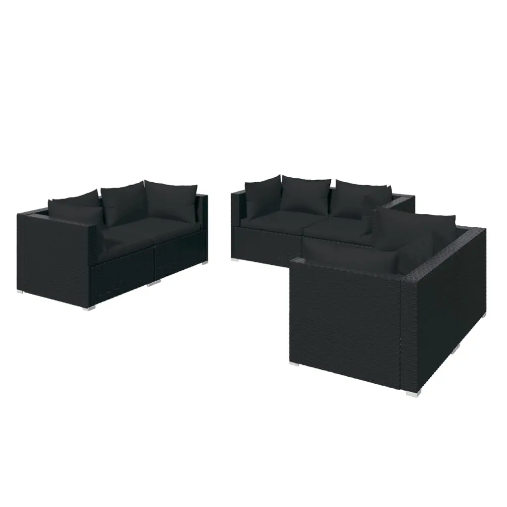 6 Piece Garden Lounge Set with Cushions Poly Rattan Black 3102296 - Furniture