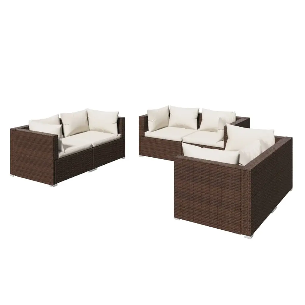 6 Piece Garden Lounge Set with Cushions Poly Rattan Brown 3102298 - Furniture