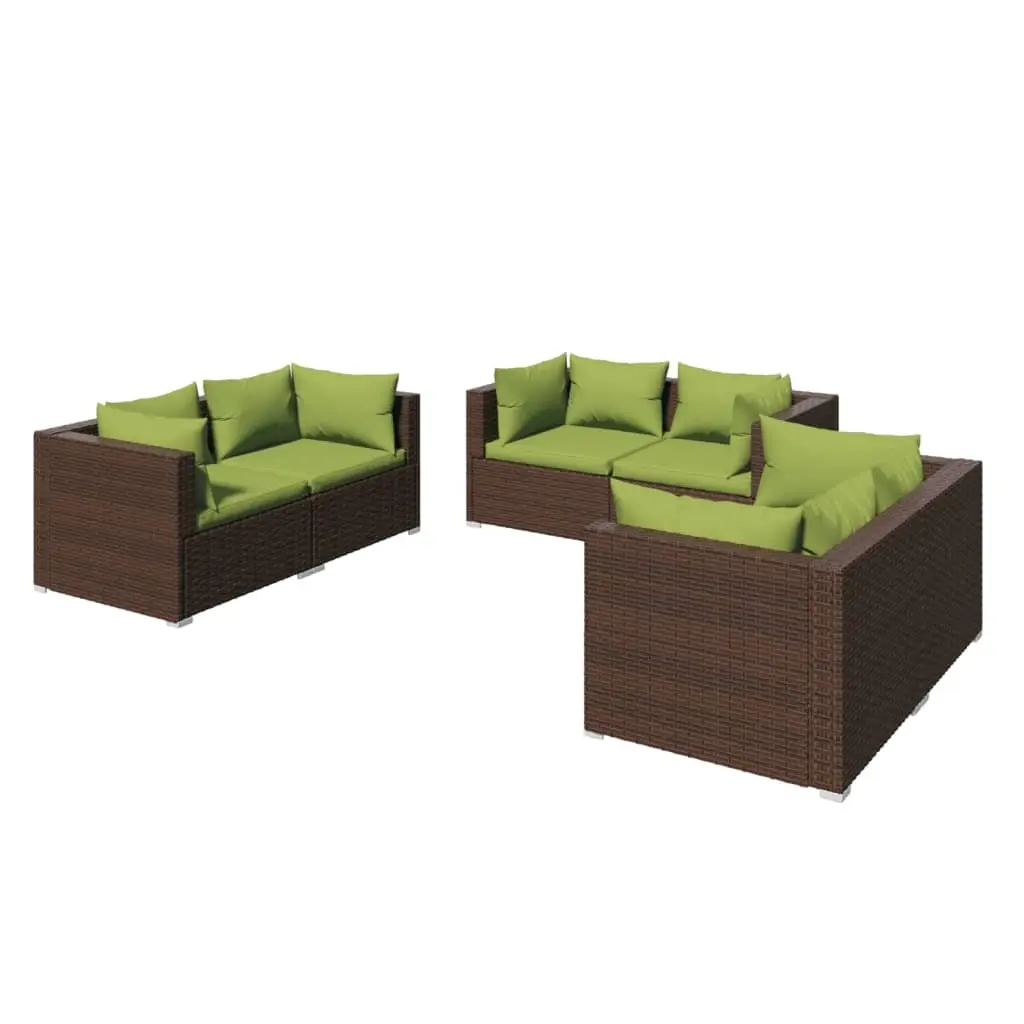 6 Piece Garden Lounge Set with Cushions Poly Rattan Brown 3102300 - Furniture