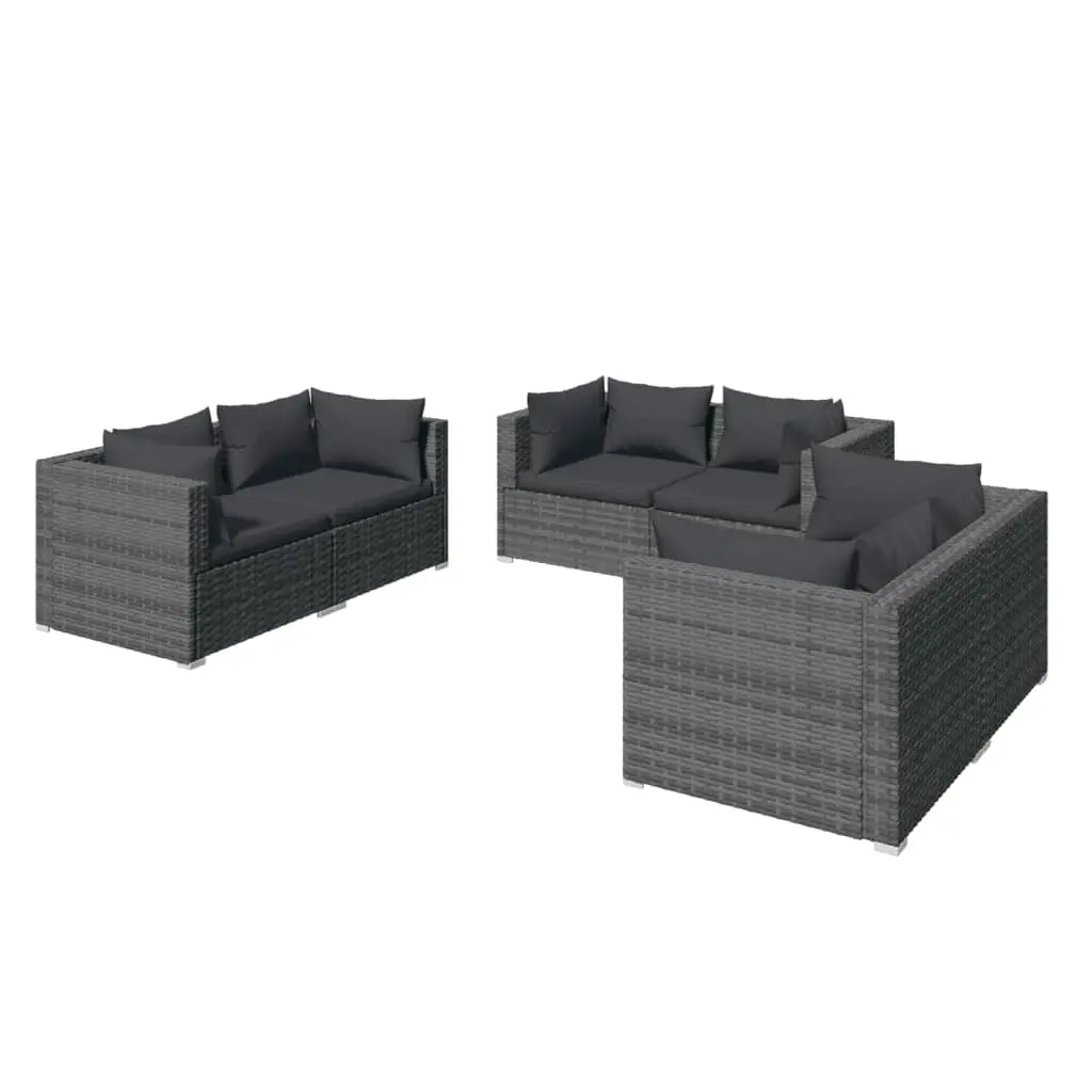 6 Piece Garden Lounge Set with Cushions Poly Rattan Grey 3102301 - Furniture