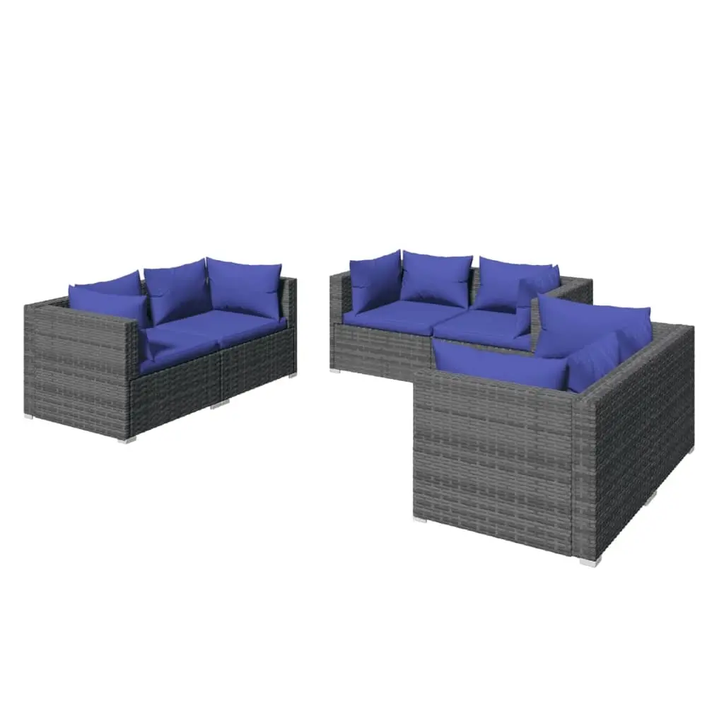 6 Piece Garden Lounge Set with Cushions Poly Rattan Grey 3102302 - Furniture
