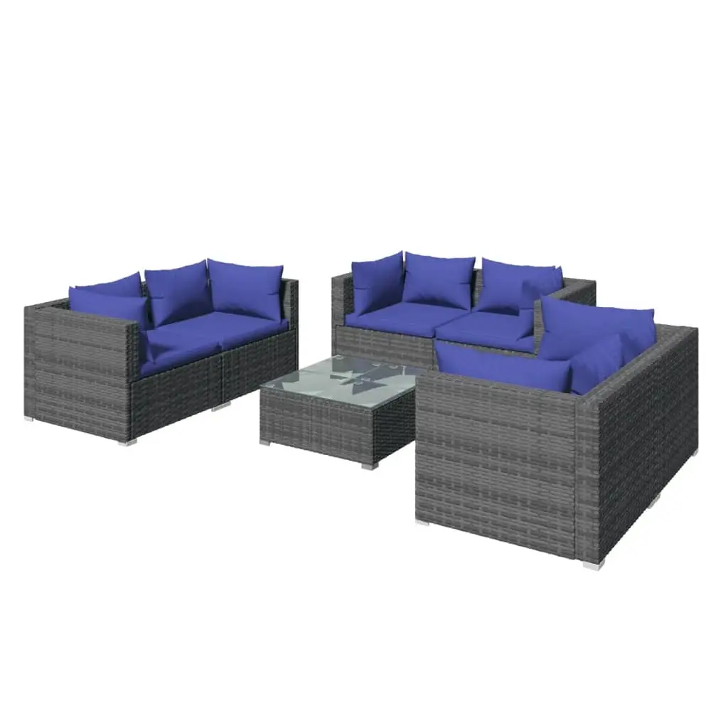 7 Piece Garden Lounge Set with Cushions Poly Rattan Grey 3102310 - Furniture