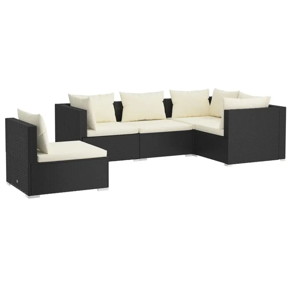 5 Piece Garden Lounge Set with Cushions Poly Rattan Black 3102311 - Furniture