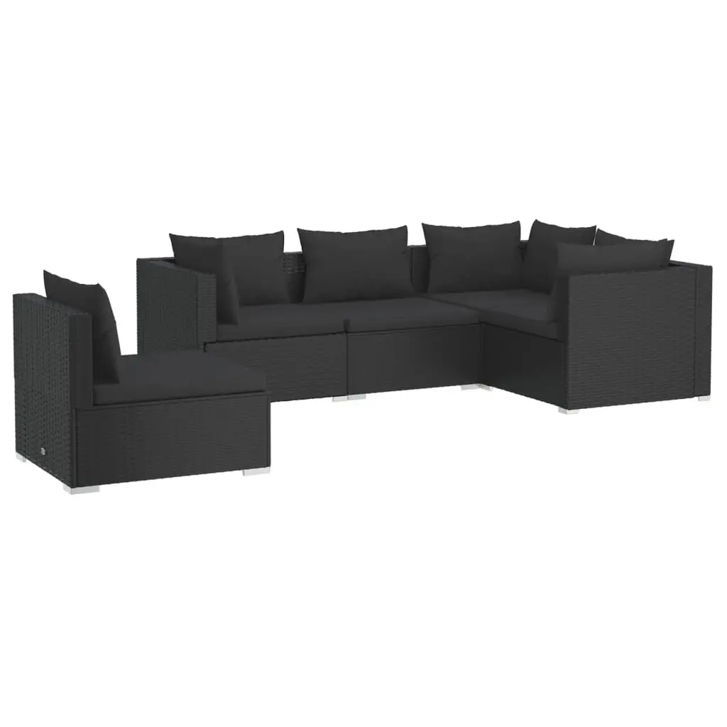 5 Piece Garden Lounge Set with Cushions Poly Rattan Black 3102312 - Furniture