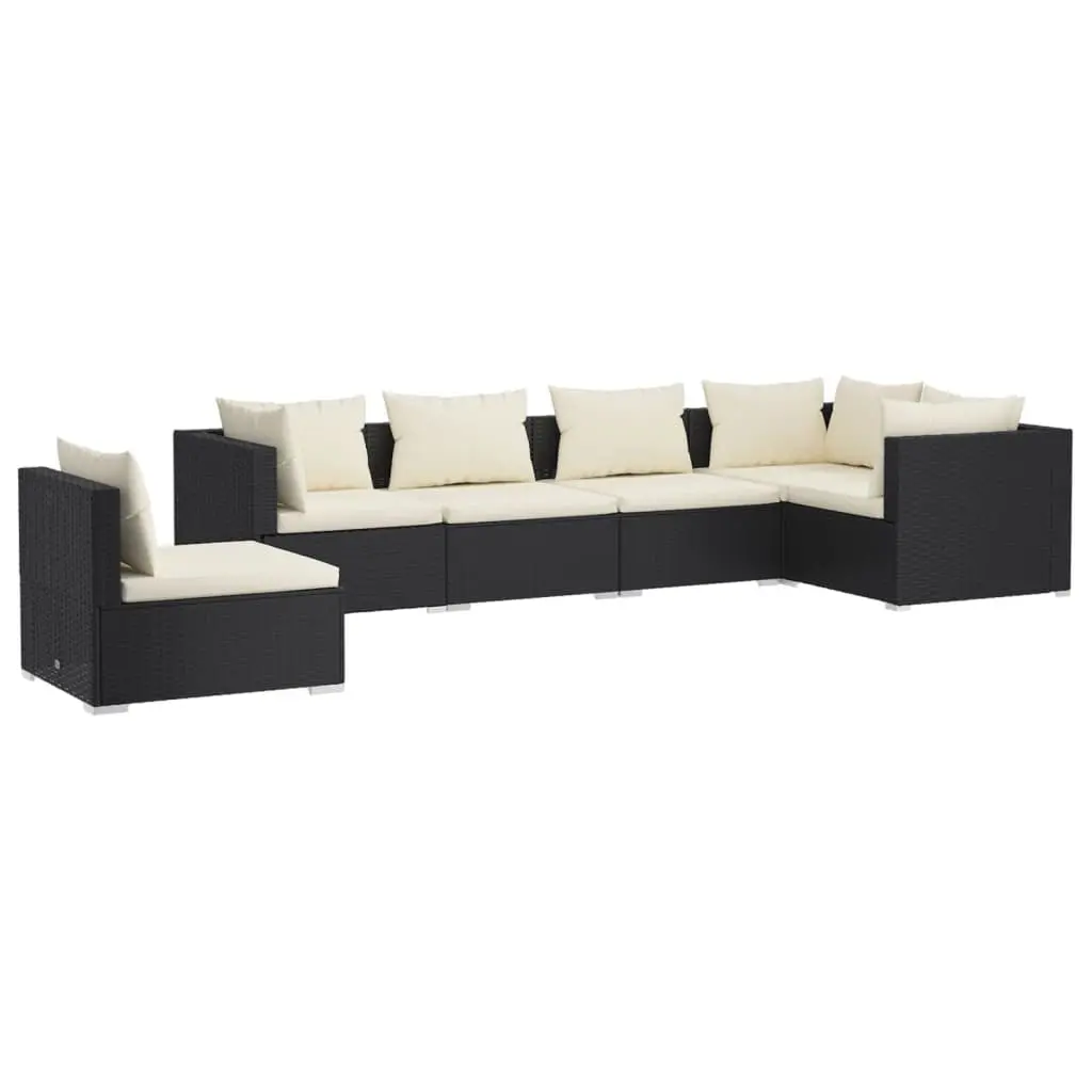6 Piece Garden Lounge Set with Cushions Poly Rattan Black 3102319 - Furniture