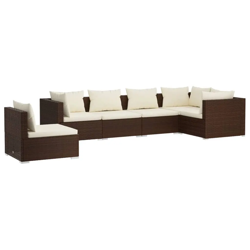 6 Piece Garden Lounge Set with Cushions Poly Rattan Brown 3102322 - Furniture