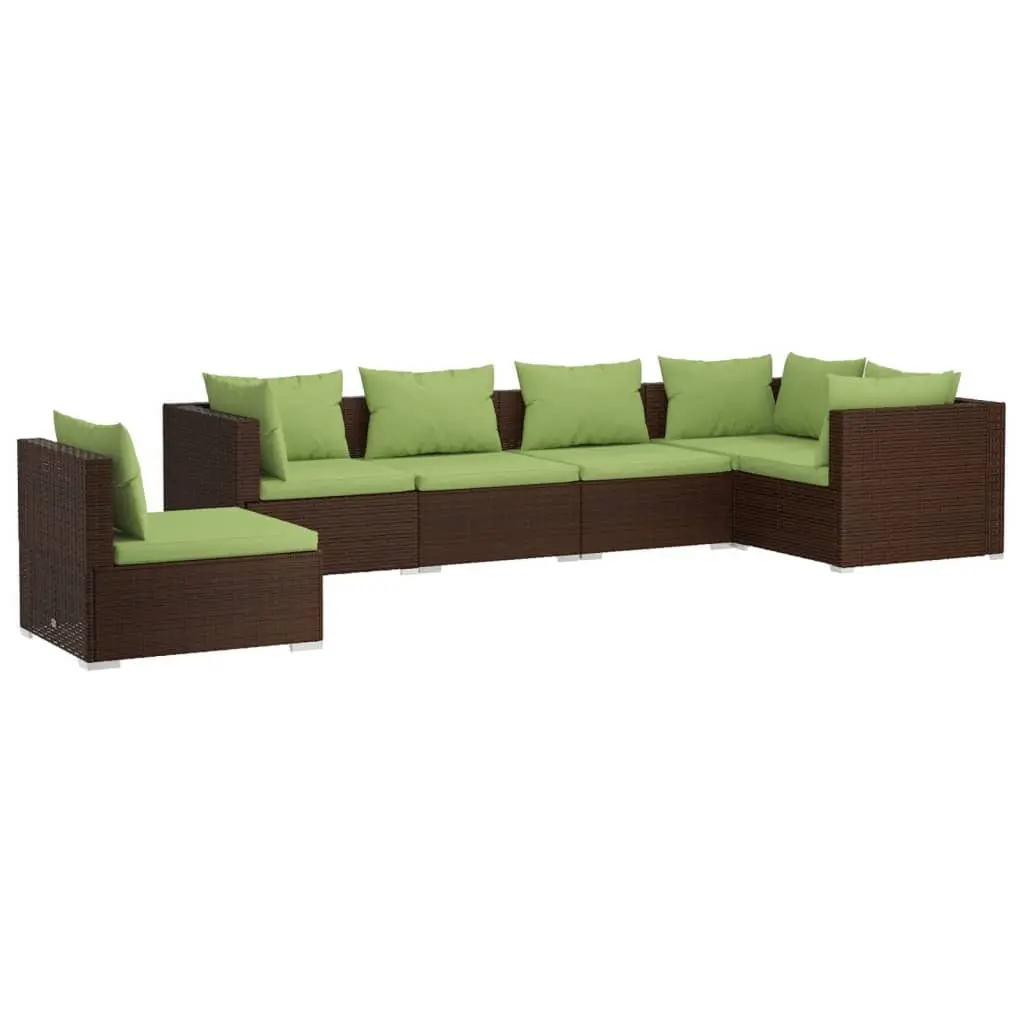 6 Piece Garden Lounge Set with Cushions Poly Rattan Brown 3102324 - Furniture