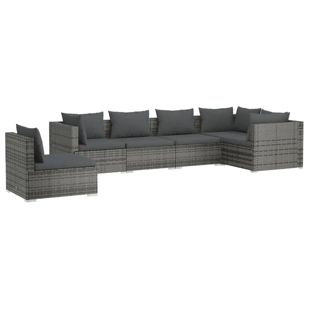 6 Piece Garden Lounge Set with Cushions Poly Rattan Grey 3102325 - Furniture