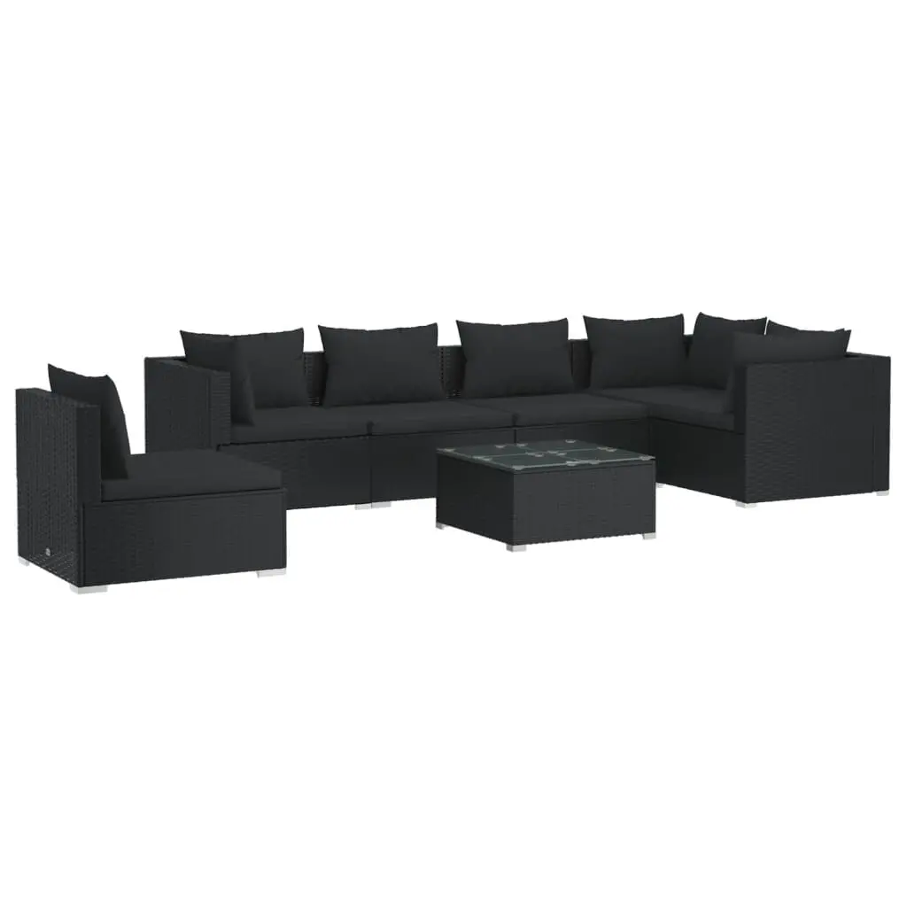 7 Piece Garden Lounge Set with Cushions Poly Rattan Black 3102328 - Furniture