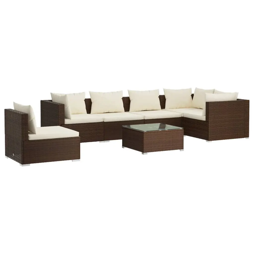 7 Piece Garden Lounge Set with Cushions Poly Rattan Brown 3102330 - Furniture