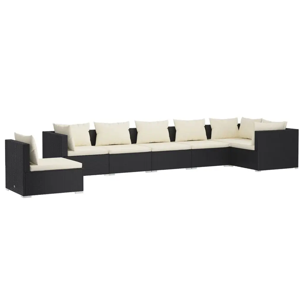 7 Piece Garden Lounge Set with Cushions Poly Rattan Black 3102335 - Furniture