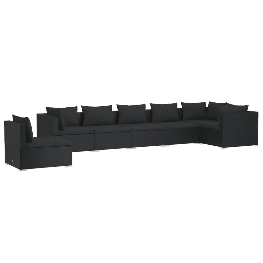 7 Piece Garden Lounge Set with Cushions Poly Rattan Black 3102336 - Furniture