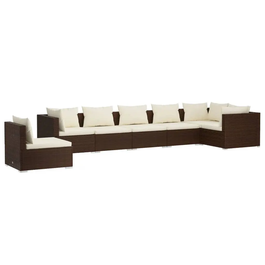 7 Piece Garden Lounge Set with Cushions Poly Rattan Brown 3102338 - Furniture