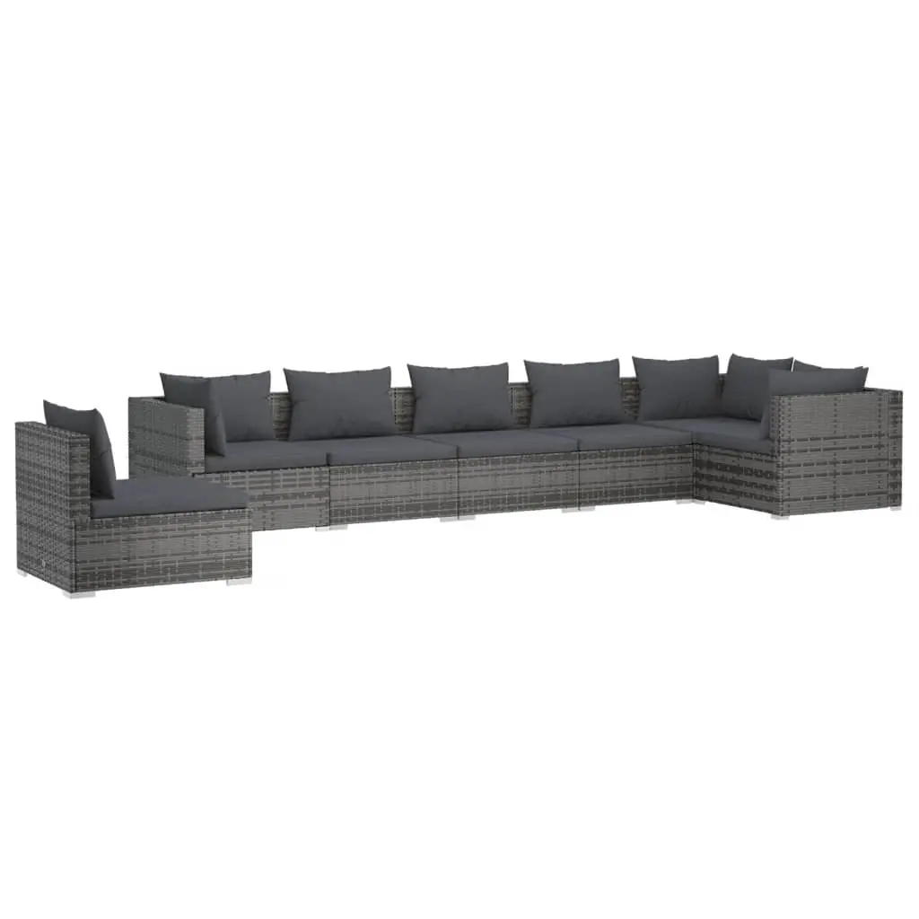7 Piece Garden Lounge Set with Cushions Poly Rattan Grey 3102341 - Furniture