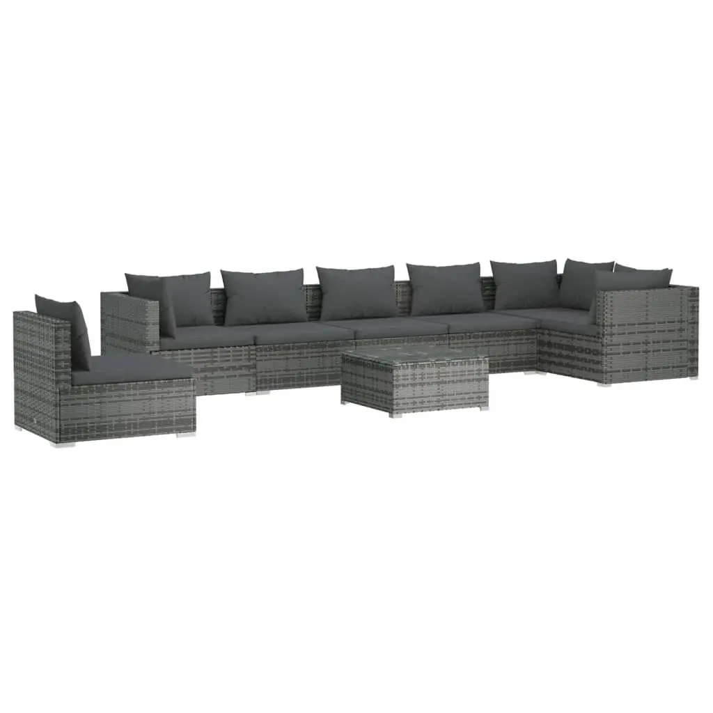 8 Piece Garden Lounge Set with Cushions Poly Rattan Grey 3102349 - Furniture