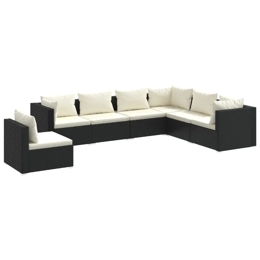 7 Piece Garden Lounge Set with Cushions Poly Rattan Black 3102351 - Furniture