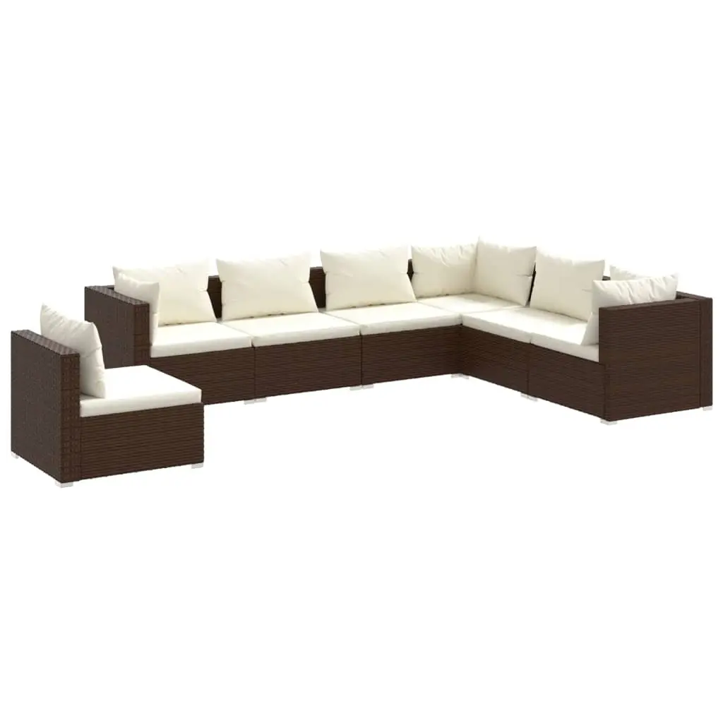 7 Piece Garden Lounge Set with Cushions Poly Rattan Brown 3102354 - Furniture