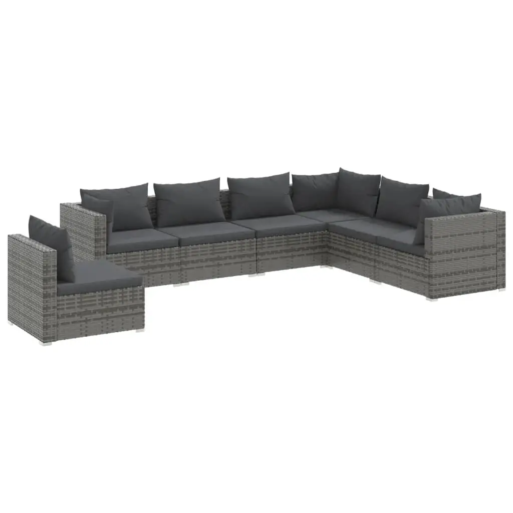 7 Piece Garden Lounge Set with Cushions Poly Rattan Grey 3102357 - Furniture