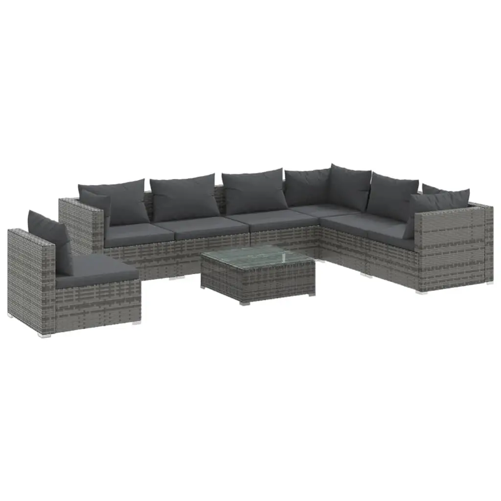 8 Piece Garden Lounge Set with Cushions Poly Rattan Grey 3102365 - Furniture