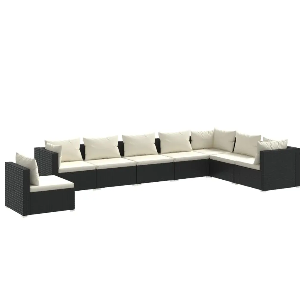 8 Piece Garden Lounge Set with Cushions Poly Rattan Black 3102367 - Furniture