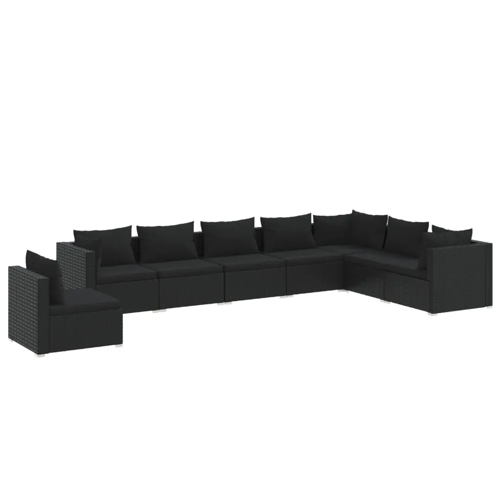 8 Piece Garden Lounge Set with Cushions Poly Rattan Black 3102368 - Furniture