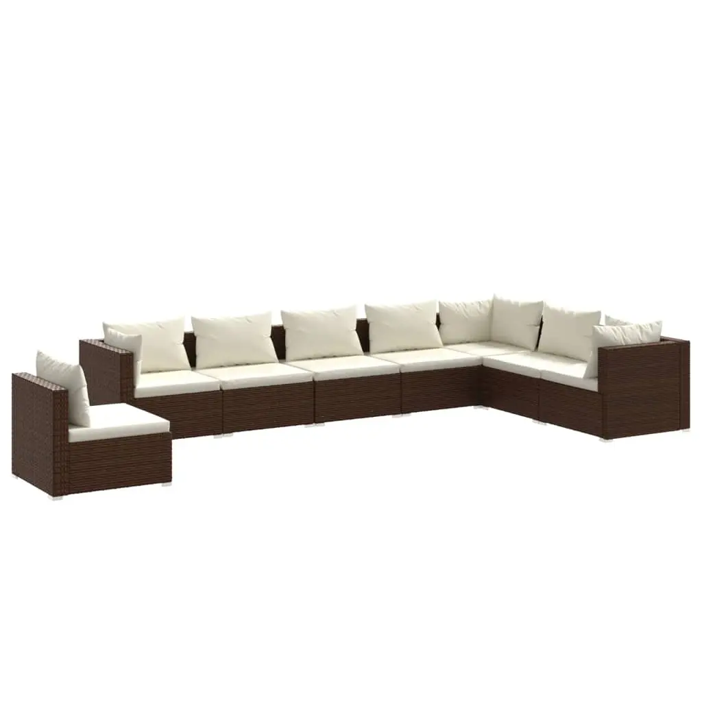 8 Piece Garden Lounge Set with Cushions Poly Rattan Brown 3102370 - Furniture