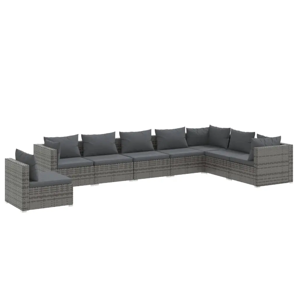 8 Piece Garden Lounge Set with Cushions Poly Rattan Grey 3102373 - Furniture