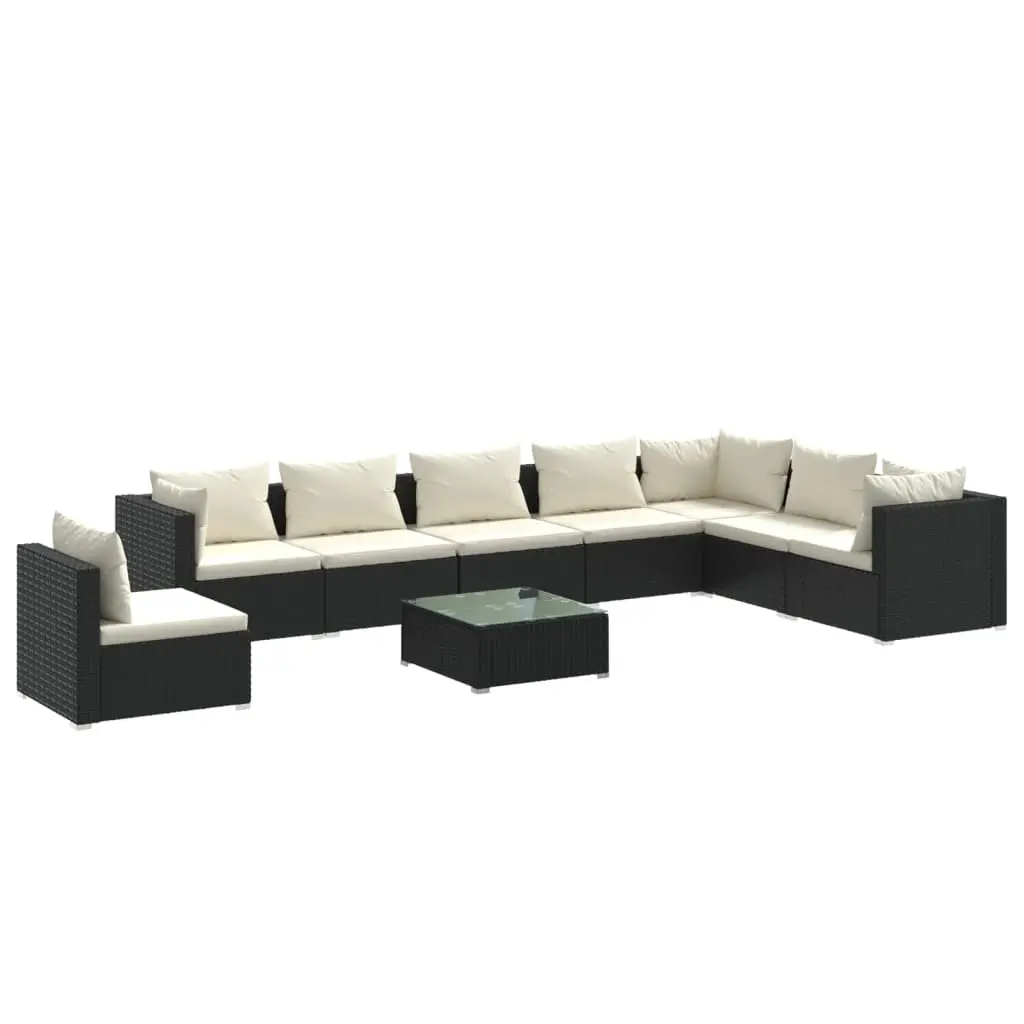 9 Piece Garden Lounge Set with Cushions Poly Rattan Black 3102375 - Furniture