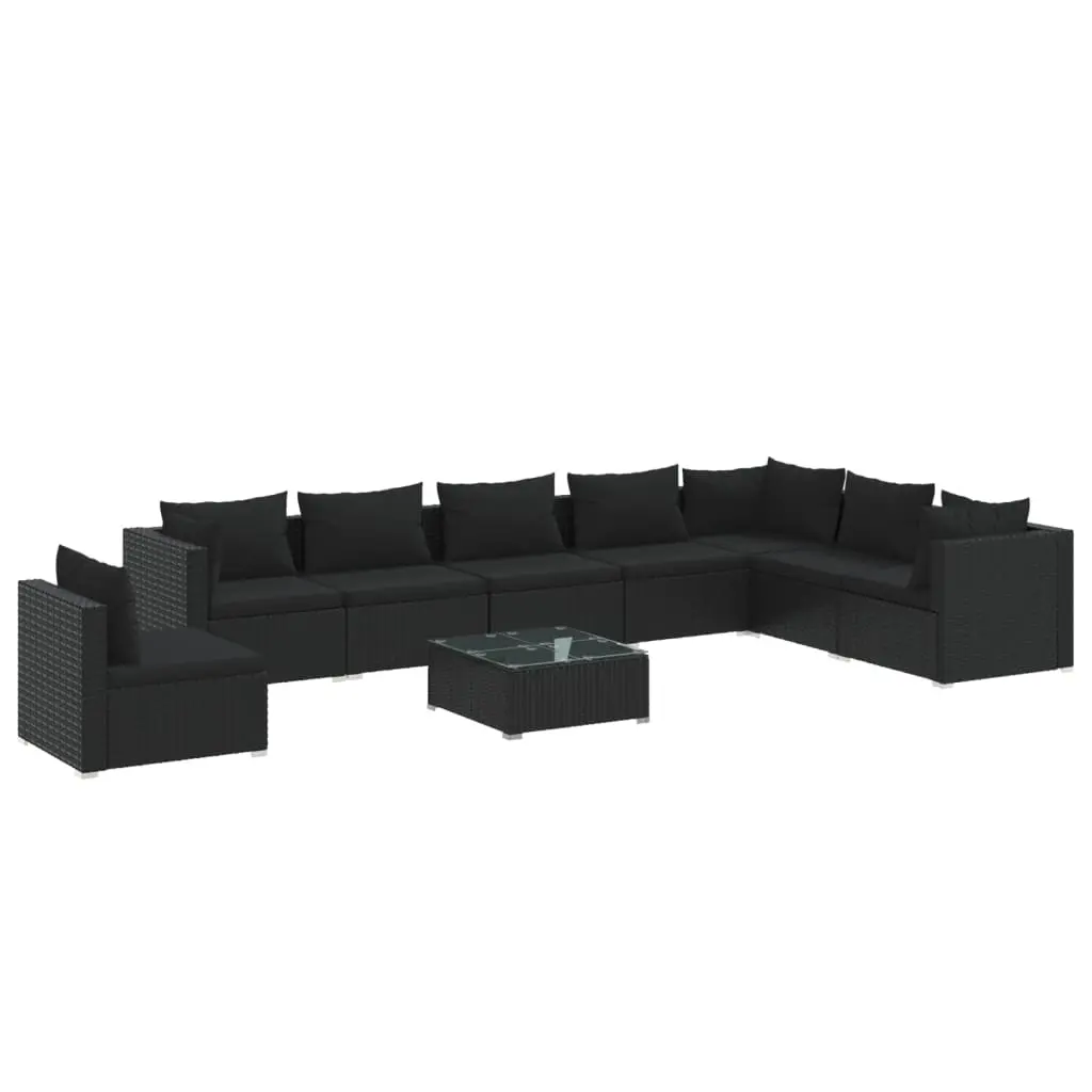 9 Piece Garden Lounge Set with Cushions Poly Rattan Black 3102376 - Furniture